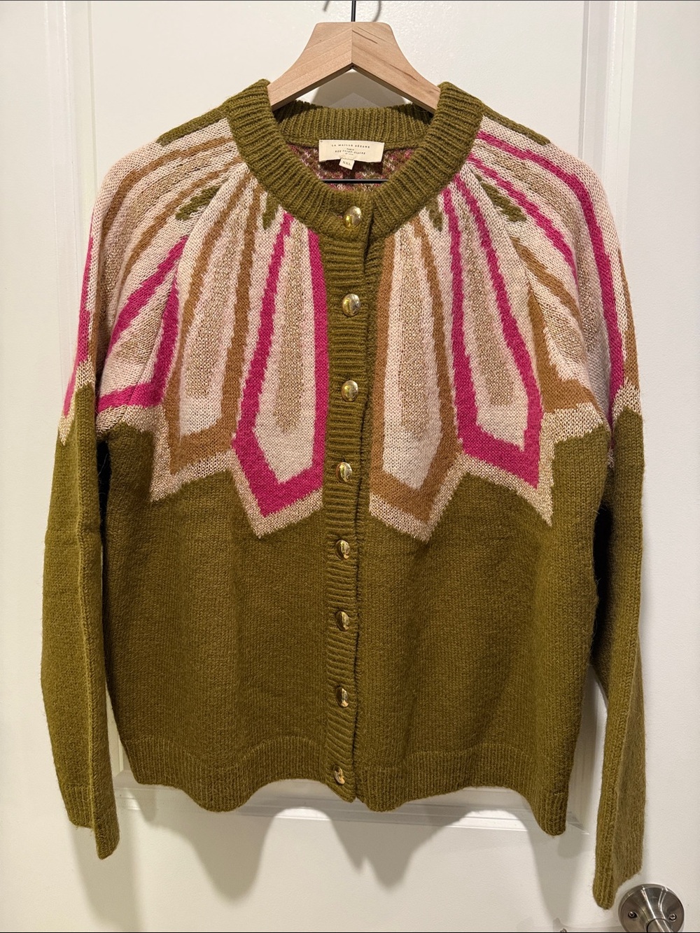 Sezane Hamel Cardigan Khaki / Multi-coloured - Size XXL